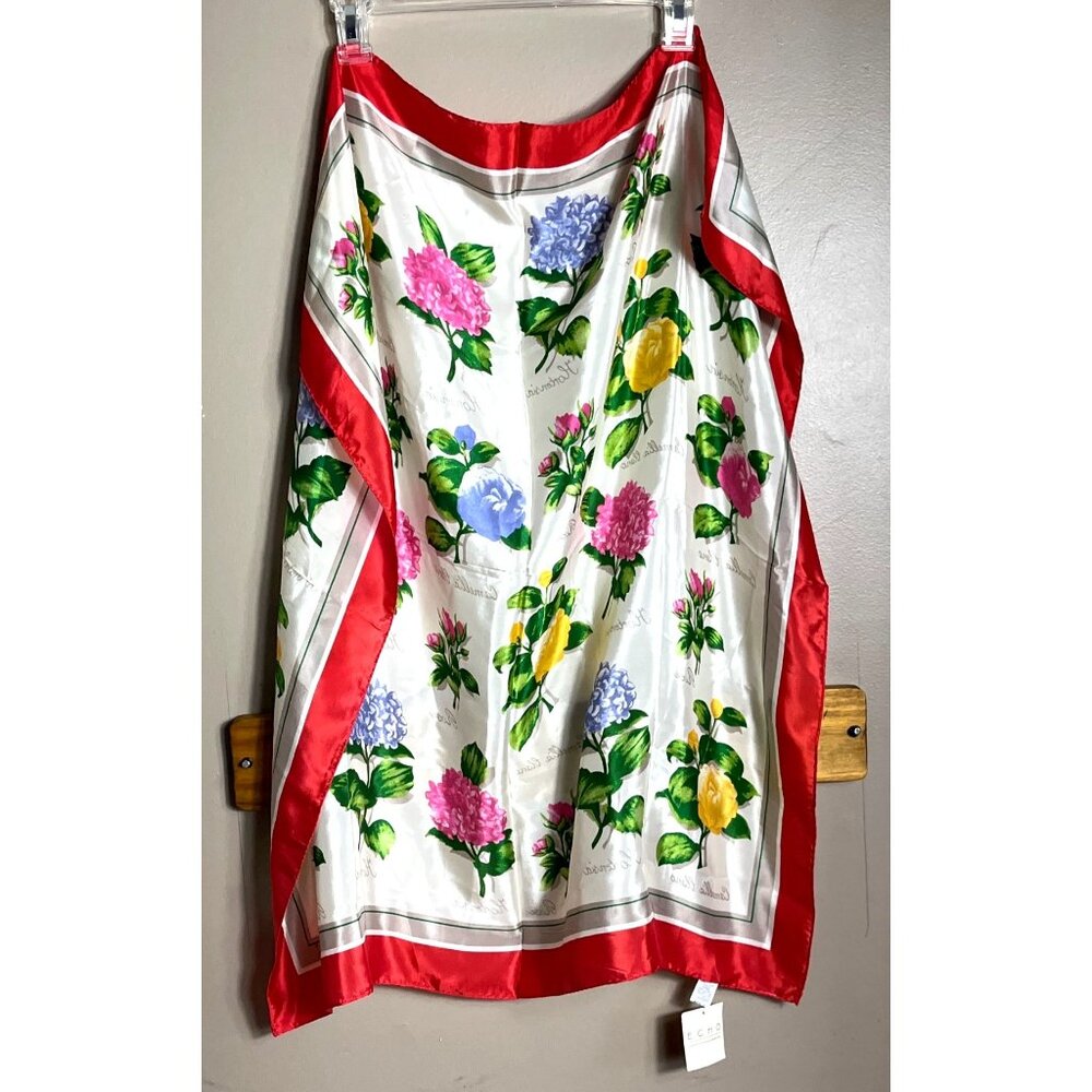 NWT Club 7 Echo Silk Scarf 30" Square Floral Chiffon Semi-Sheer Colorful Luxury - Picture 6 of 6